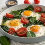 Classic Baked Eggs with Tomatoes and Spinach