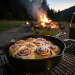 Cinnamon Rolls in Cast Iron Over Fire