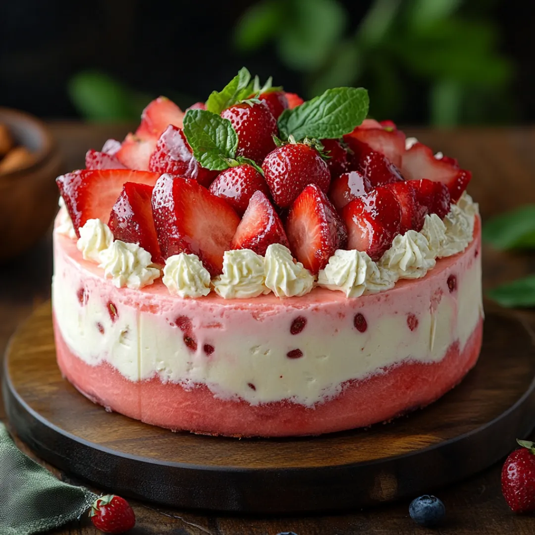 No-Bake Watermelon Cake with Fresh Fruit Toppings