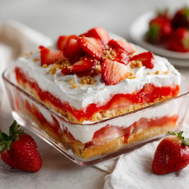Strawberry lasagna with Golden Oreos in baking dish