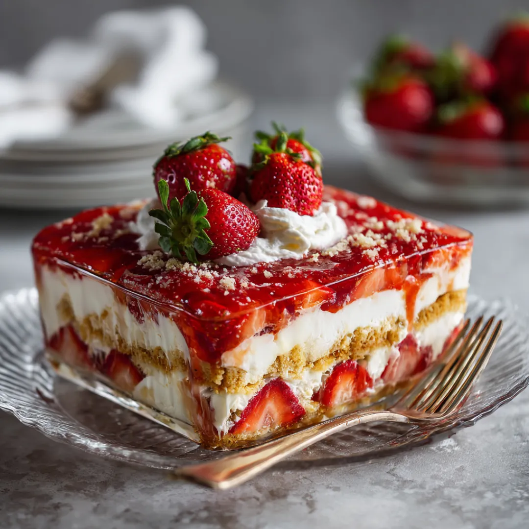 Strawberry lasagna with Golden Oreos dessert in a dish