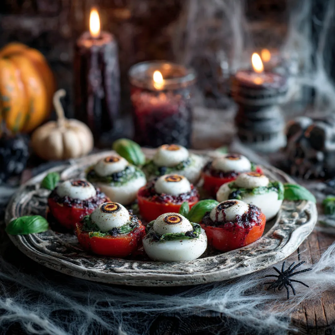 Cursed Caprese Eyeball spooky appetizer for Halloween