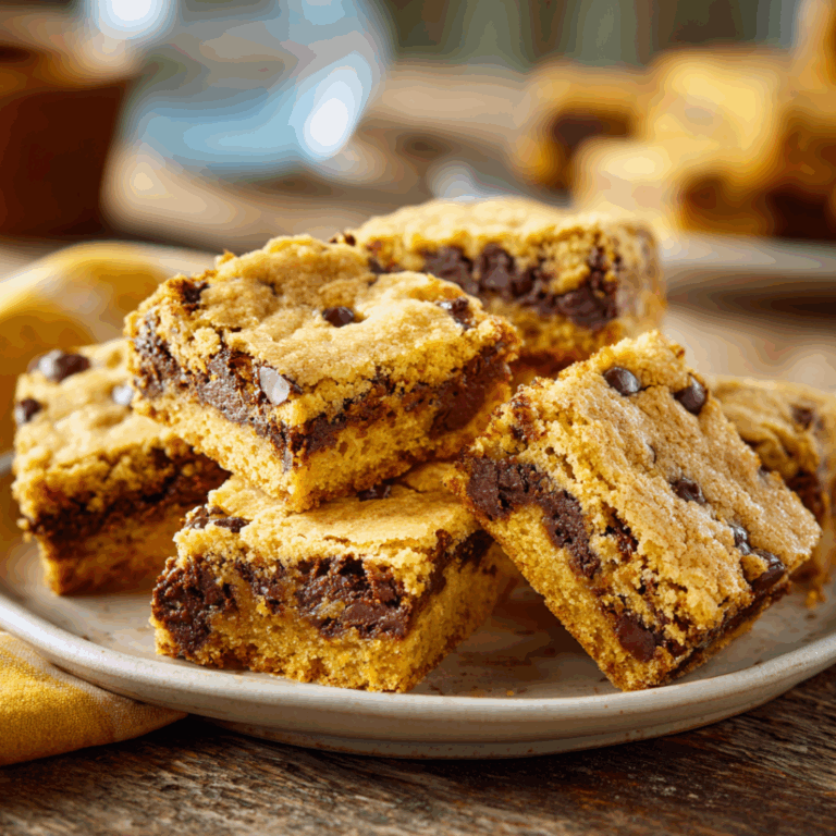 Gooey chocolate chip cookie bars made with yellow cake mix