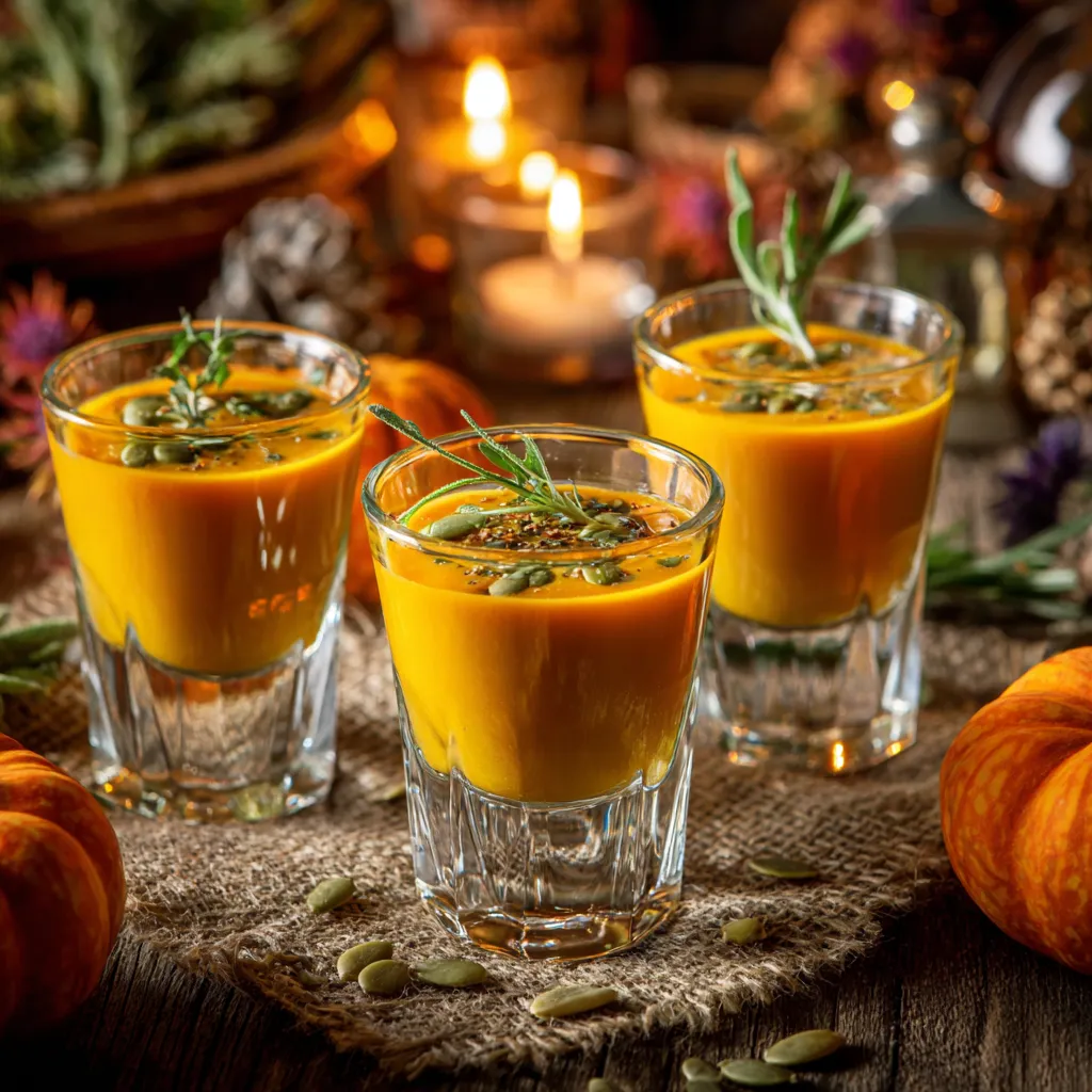 Pumpkin soup shooters cozy fall appetizer