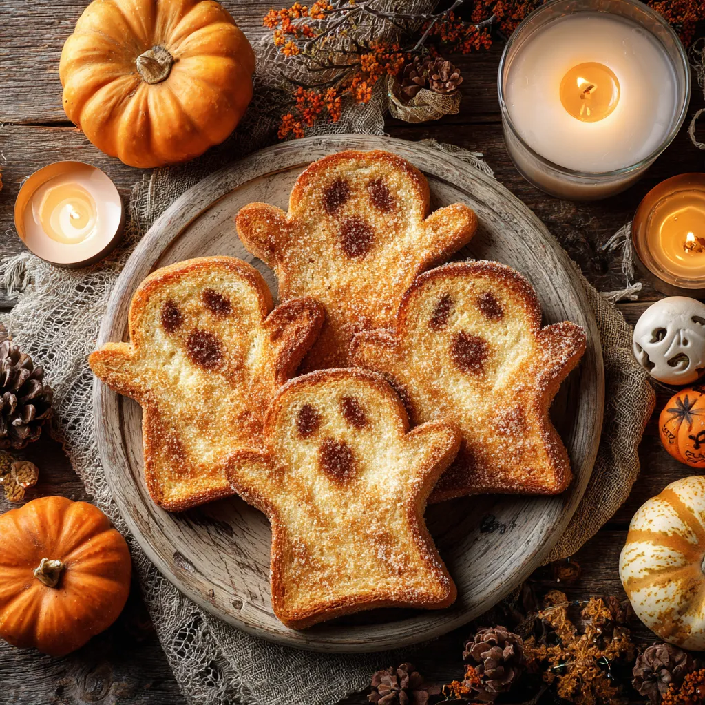 Halloween cinnamon sugar toast with ghost stencils