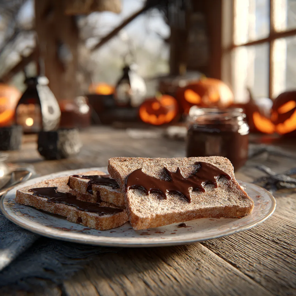 Bat Silhouette Toast with Chocolate Spread