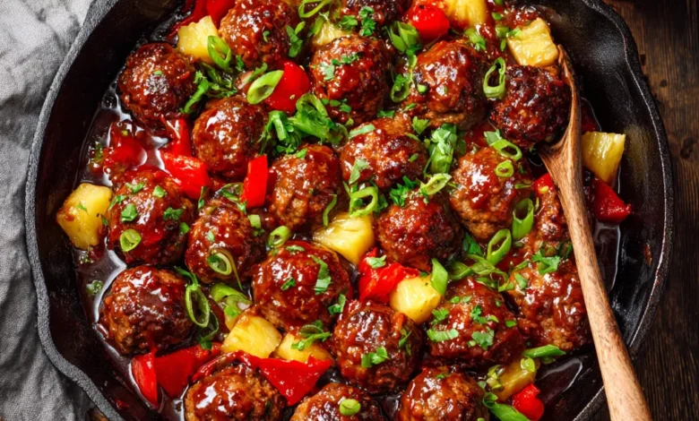 Baked Hawaiian Meatballs in Sticky Sauce