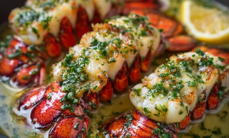 Butter Poached Lobster Tails with Garlic and Herbs