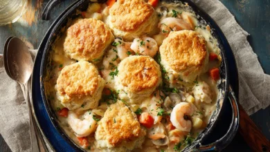 Creamy Seafood Pot Pie with Biscuit Topping