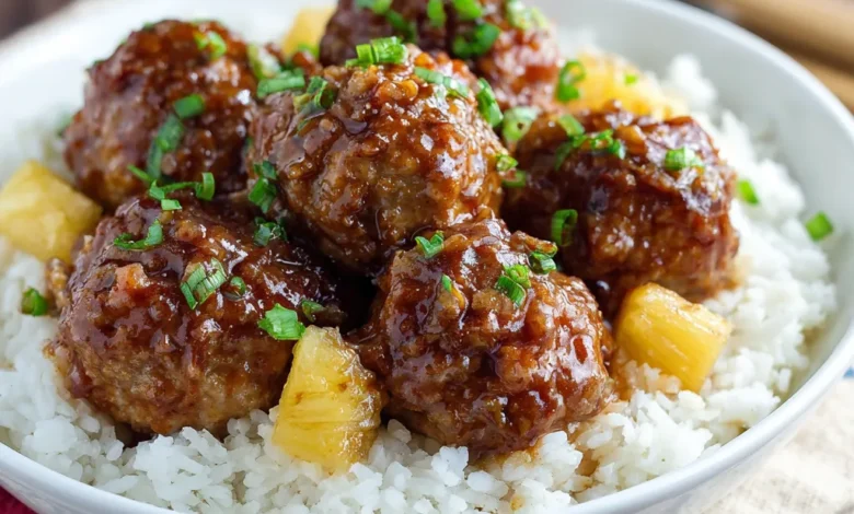 Crockpot Hawaiian Meatballs for Potlucks