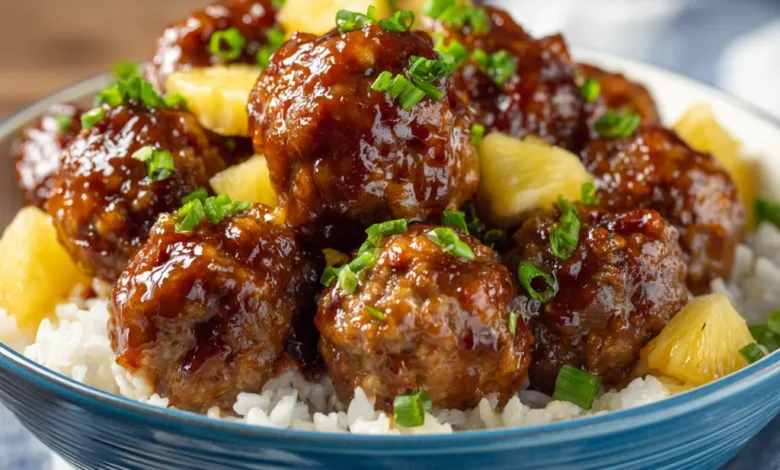 Crockpot Hawaiian Meatballs with Brown Sugar Sauce