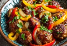 Hawaiian Meatballs with Bell Peppers and Onions