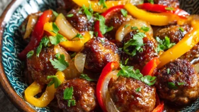 Hawaiian Meatballs with Bell Peppers and Onions