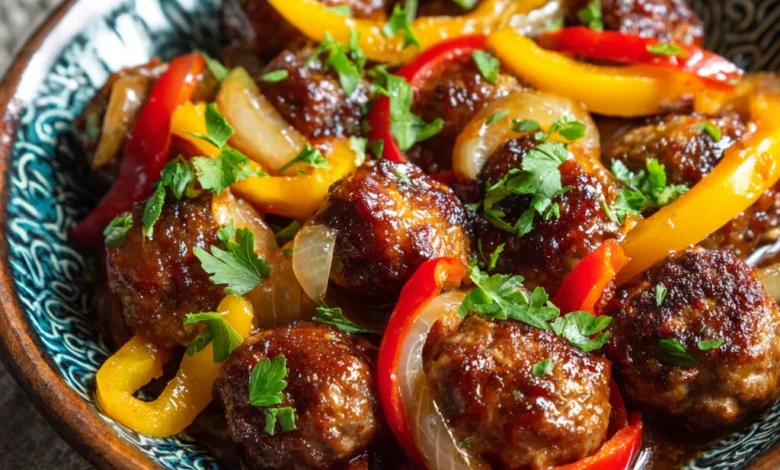 Hawaiian Meatballs with Bell Peppers and Onions