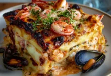 Mixed Seafood Lasagna with Mozzarella