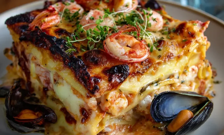 Mixed Seafood Lasagna with Mozzarella