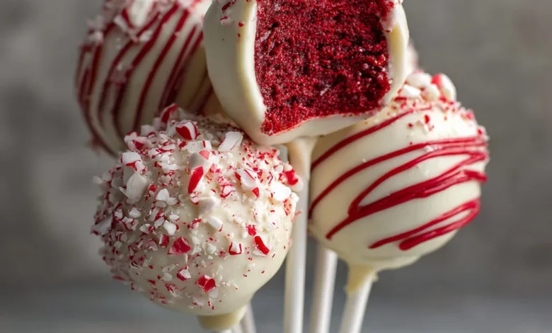 Red Velvet Peppermint Bark Cake Pops