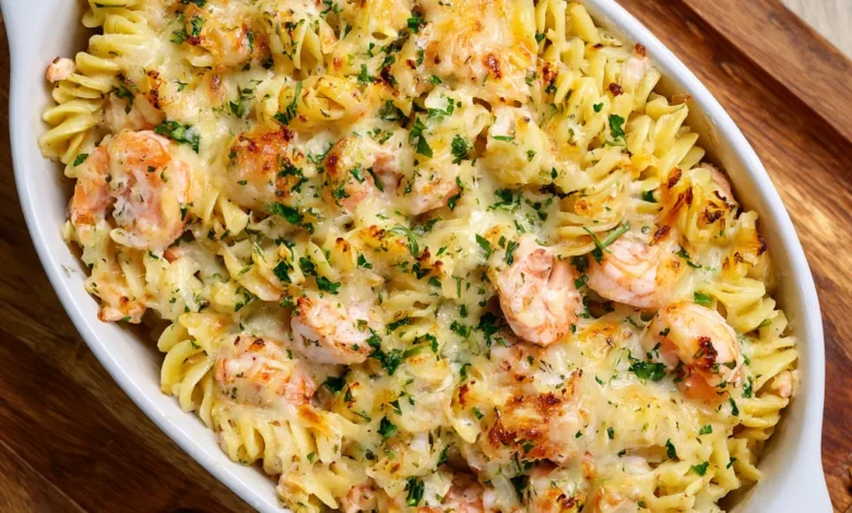 Salmon and Shrimp Creamy Pasta Bake