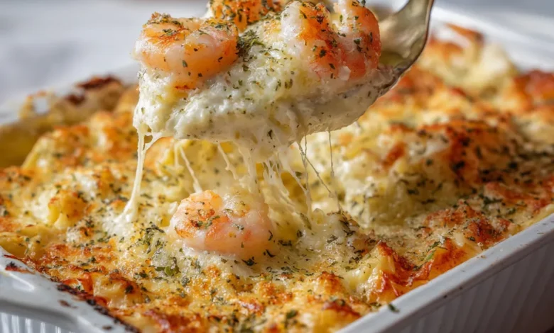 Shrimp Alfredo Lasagna Bake