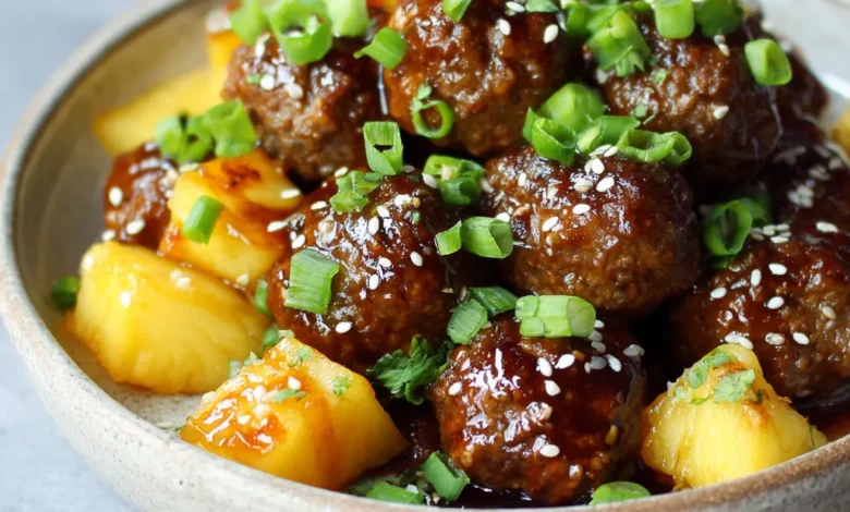 Teriyaki Hawaiian Meatballs with Pineapple Chunks