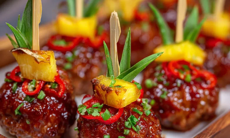 Toothpick Hawaiian Meatballs for Parties