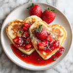 Heart-Shaped Pancakes with Strawberry Syrup