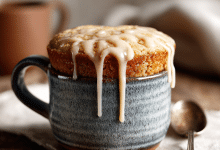 Moist Vanilla Mug Cake with Sugar Glaze