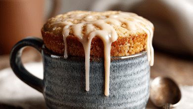 Moist Vanilla Mug Cake with Sugar Glaze