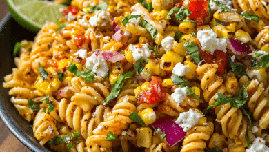 Spicy Street Corn Pasta Salad with Chili Lime Sauce – A Summer Bowl Full of Fire and Love