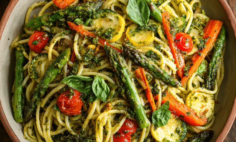 Spring Vegetable Pasta Primavera with Fresh Basil Pesto