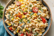 Vegan Street Corn Pasta Salad with Cashew Cream – A Bowl of Summer, Love, and Messy Laughter