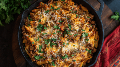 Cheesy Ground Beef Pasta Skillet