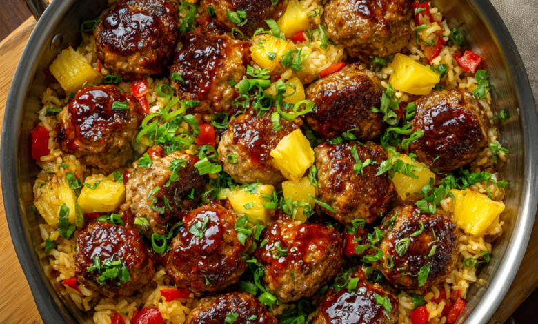 Hawaiian Meatballs with Pineapple Fried Rice