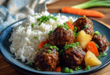 Hawaiian Meatballs with Steamed White Rice