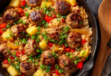 One-Pan Hawaiian Meatballs and Rice