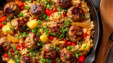 One-Pan Hawaiian Meatballs and Rice