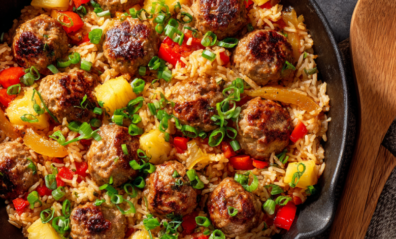 One-Pan Hawaiian Meatballs and Rice