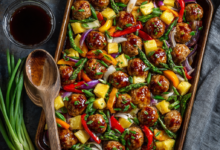 Sheet Pan Hawaiian Meatballs and Veggies