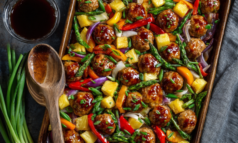 Sheet Pan Hawaiian Meatballs and Veggies