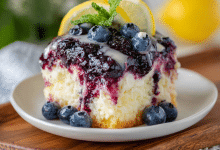 Blueberry Jello Poke Cake with Lemon Glaze