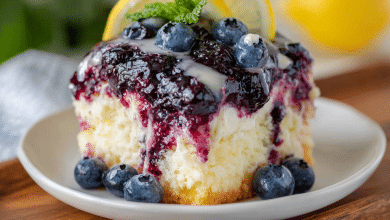 Blueberry Jello Poke Cake with Lemon Glaze