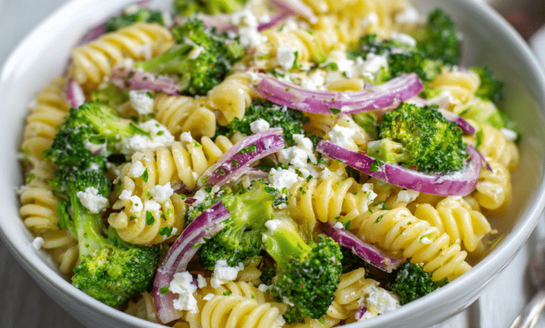 Broccoli Pasta Salad with Red Onion and Feta – A Bowl of Fresh Love from My Cretan Kitchen