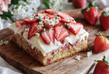 Fresh Strawberry Sheet Cake with Cream Cheese Frosting