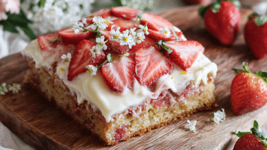 Fresh Strawberry Sheet Cake with Cream Cheese Frosting