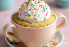 Microwave Vanilla Mug Cake with Frosting