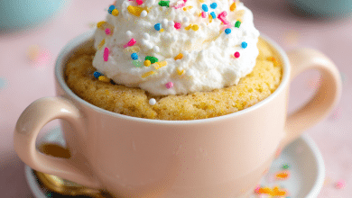 Microwave Vanilla Mug Cake with Frosting