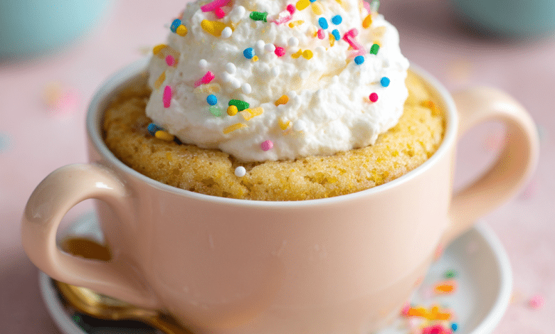 Microwave Vanilla Mug Cake with Frosting