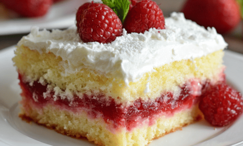Raspberry Jello Poke Cake with White Cake