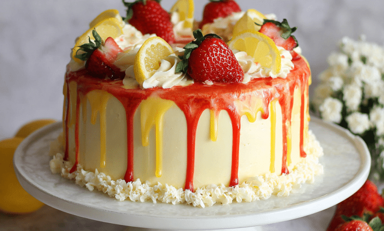 Strawberry Lemon Drip Cake