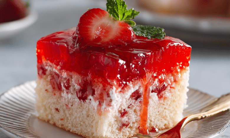 Strawberry Poke Sheet Cake with Jello